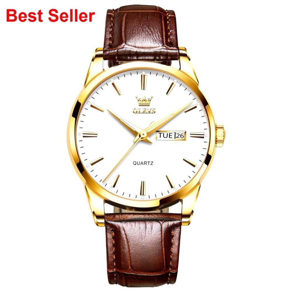Men's Leather Watch Stainless Steel Analog Day Date Waterproof Luminous